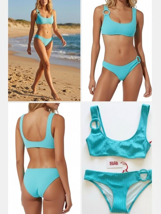 SOLID & STRIPED Other - Solid & Striped The Elle Ring Ribbed Bikini Greek Blue Small NWT